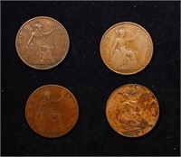 Group of 4 Coins, Great Britain Pennies, 1913, 191