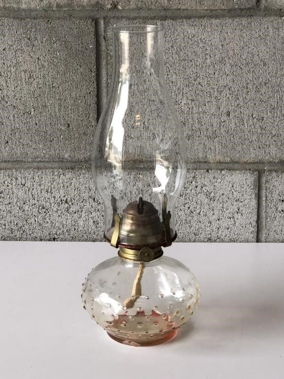 Vintage Kerosene Lamp -Hobnail Clear Glass