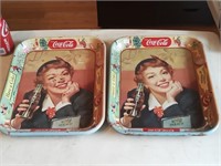 2 original 1950's Coke Menu Girl tray