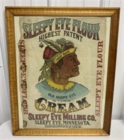 framed Sleepy Eye Flour burlap bag piece