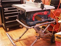 Bosch table saw with a wheeled stand