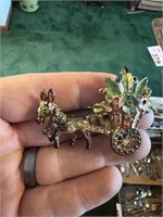VTG. DONKEY WITH CART BROOCH