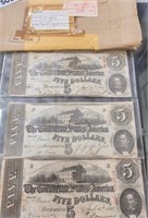 3 CONFEDERATE 5$ BILLS WITH PAPERWORK AND