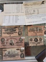 5 CONFEDERATE STATES NOTES WITH PAPERWORK