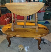 PINE COFFEE TABLE AND DROP LEAF OAK TABLE