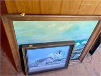 Ocean painting and vintage farm clock