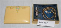 VTG. CELLULOID JEWELRY BOX W/CONTENTS