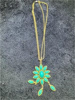 Vintage Turquoise and Gold Flower Necklace