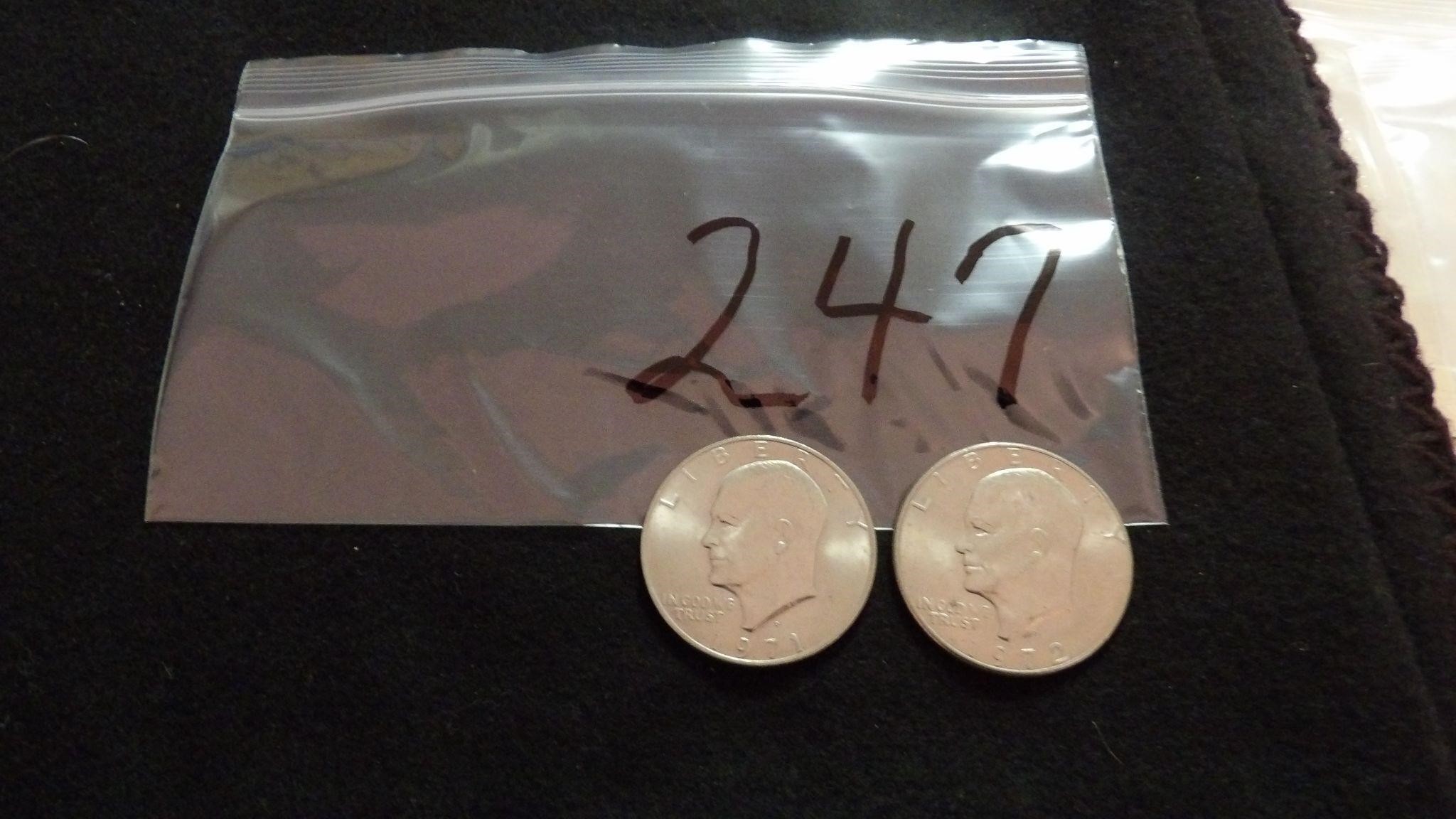 2) Eisenhower Silver Dollars 1971 & 1972 D'S