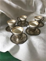 5 Sterling Cup & Saucer w/ Lenox InsertS