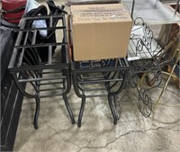 (2) Slate Top End Tables, Wrought Iron Wagon