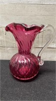 Vintage Blown Cranberry Glass Pitcher 6" Tall