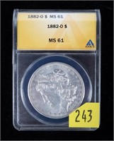 1882-O Morgan dollar, ANACS slab certified MS-61