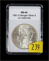 1881-S Morgan dollar, slab certified MS-66