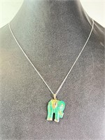 18" Italian Chain/Vint Sterling Malachite Elephant