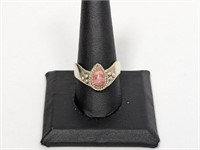 .925 Sterling Pink Stone Ring Sz 10