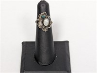 .925 Sterling Turquoise/Mother of Pearl Ring Sz 5