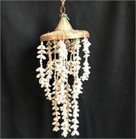 vintage shell/woven grass wind chime 17" x 6" diam