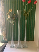 3 tall glass vases