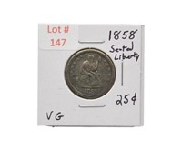 1858 Seated Liberty Quarter