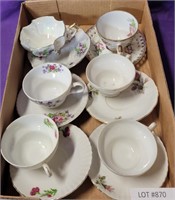 6 DIFF. FLORAL CHINA CUP & SAUCER SETS