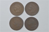4 - Indian Head Cents 67, 70, 74 and 74