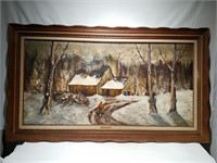 Peinture sur toile signée, cabane à sucre