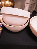 Pair stoneware pottery 10" mixing bowls