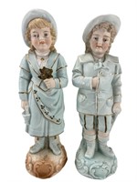 large Bisque Figurines of Victorian Boy and Girl