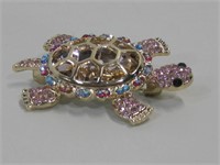 Pink Glass Crystal Sea Turtle Brooch Pin