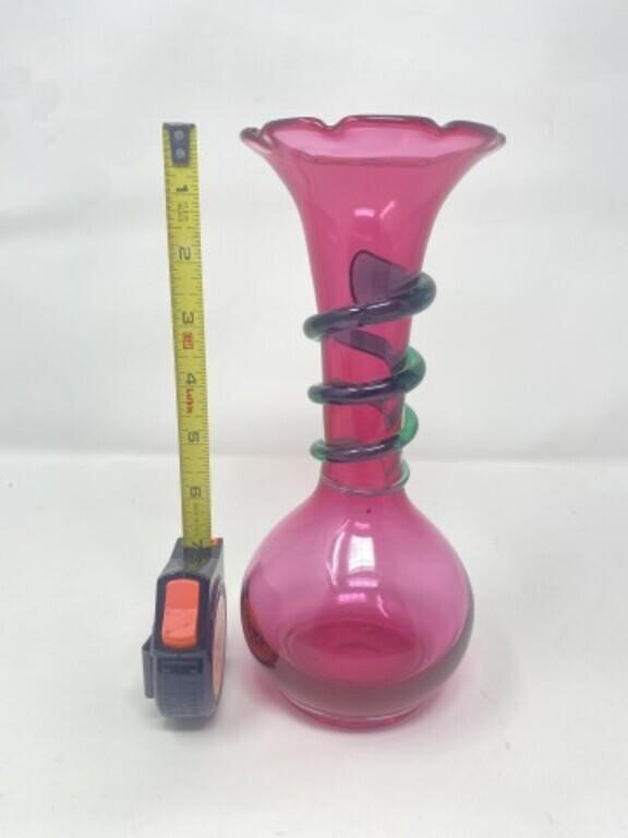 Signed Kralik Art Glass Vase 9"H