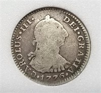 1776 Mo Colonial Spanish Silver 1 Real Charles