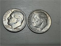 7 Roosevelt Dimes 90% silver / see pic 4 dates
