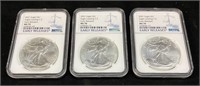 (3) 2021 SILVER AMERICAN EAGLES, MS70, TYPE 2
