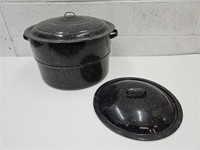 Large 16" Wide Granite Ware Pot w/Basket