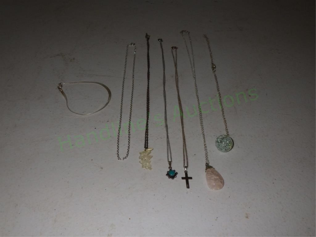 Six Sterling Silver Necklaces & 1 925 Bracelet