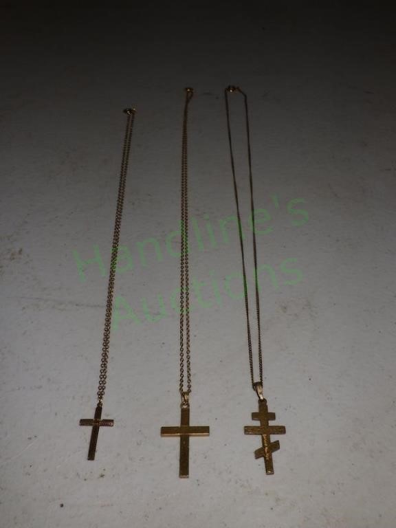 Three 12K Gold Filled Cross Necklaces