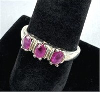 925 Silver 3 Stone Ruby Ring