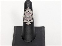 .925 Sterling Pink Stone/Marcasite Ring Sz 6