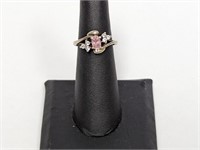 .925 Sterling Pink/Clear Stone Ring Sz 6