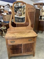 Antique 1900's Oak Wash Stand W/ Mirror Missing