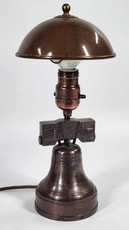 ANTIQUE LIBERTY BELL LAMP W/ SHADE