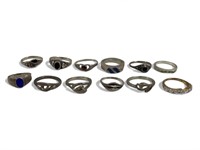 12 Vintage .926 Silver Rings