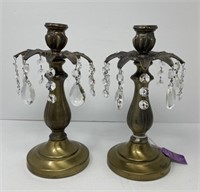 Crystals and Brass Candleholders