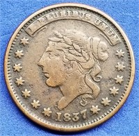 1837 Not One Cent for Tribute Hard Times Token