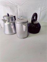 3 Stove top Coffee pots & tea kettles.