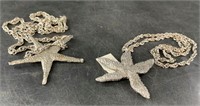 Two starfish pendant necklaces made of pewter