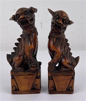 Pair of Chinese Carved Wood Foo Dogs