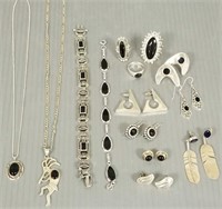 Collection of sterling silver & black onyx jewelry