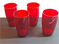 4pc Gold Ruby Red Drinking Glasses Anchor Hocking